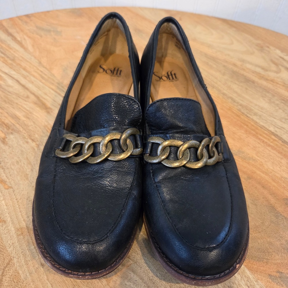 Sofft Loafers Womens 9 Black Leather Chain Link Moc Toe Flats SF0068801‎